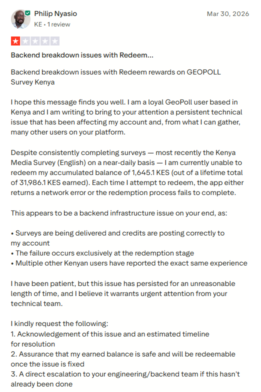 Trustpilot user reviews for GeoPoll